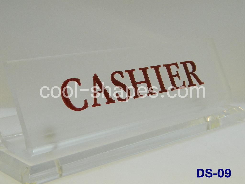 clear and frosted Plexiglas desk sign, cashier KSA, plexi KSA